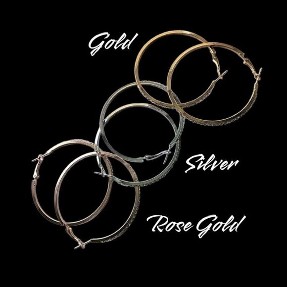 Large Ring Earrings Encrusted with Simple Fashion faux Diamond - Picture 3 of 10